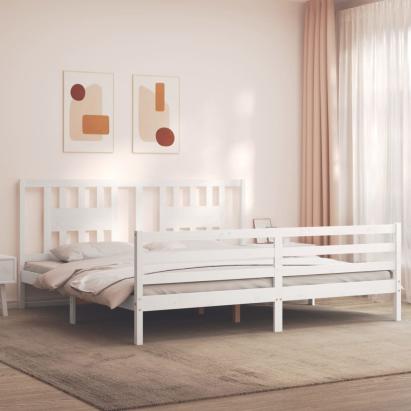 Cadru pat cu tăblie 200x200 cm, alb, lemn masiv GartenMobel Dekor