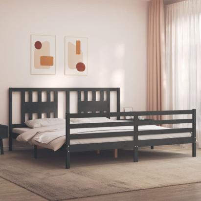 Cadru pat cu tăblie 200x200 cm, gri, lemn masiv GartenMobel Dekor