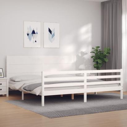 Cadru pat cu tăblie 200x200 cm, alb, lemn masiv GartenMobel Dekor