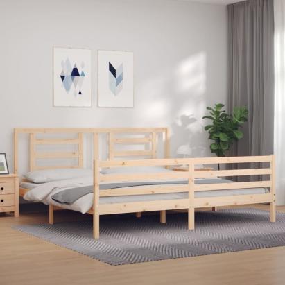 Cadru pat cu tăblie 200x200 cm, lemn masiv de pin GartenMobel Dekor