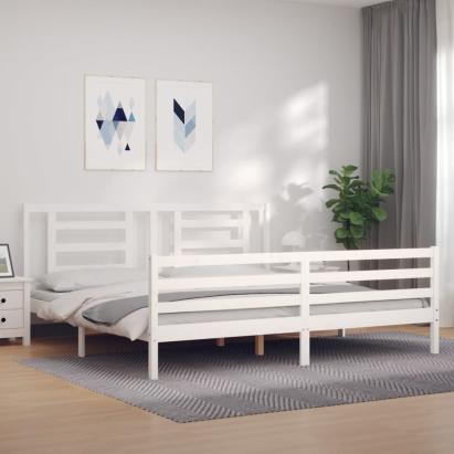 Cadru pat cu tăblie 200x200 cm, alb, lemn masiv GartenMobel Dekor