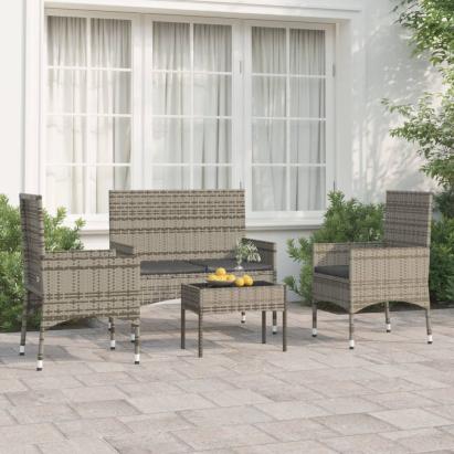 Set mobilier de grădină cu perne, 4 piese, gri, poliratan GartenMobel Dekor