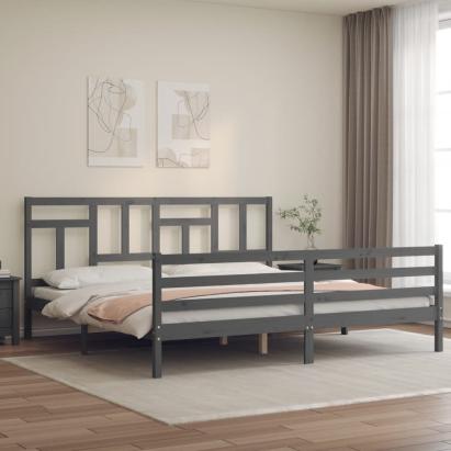 Cadru pat cu tăblie 200x200 cm, gri, lemn masiv GartenMobel Dekor