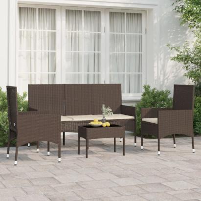 Set mobilier de grădină cu perne, 4 piese, maro, poliratan GartenMobel Dekor