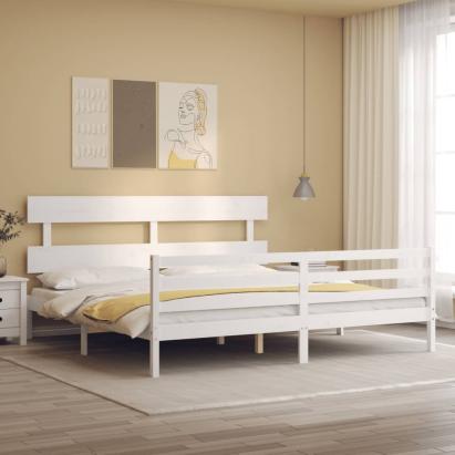 Cadru pat cu tăblie 200x200 cm, alb, lemn masiv GartenMobel Dekor