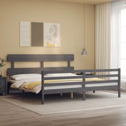 Cadru pat cu tăblie 200x200 cm, gri, lemn masiv GartenMobel Dekor