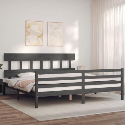 Cadru pat cu tăblie 200x200 cm, gri, lemn masiv GartenMobel Dekor