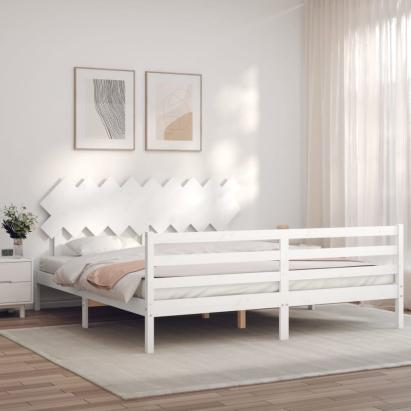 Cadru de pat cu tăblie Super King Size, alb, lemn masiv GartenMobel Dekor