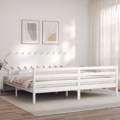 Cadru pat cu tăblie 200x200 cm, alb, lemn masiv GartenMobel Dekor