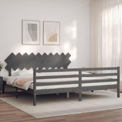 Cadru pat cu tăblie 200x200 cm, gri, lemn masiv GartenMobel Dekor