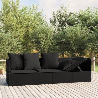Pat de exterior cu perne, negru, poliratan GartenMobel Dekor