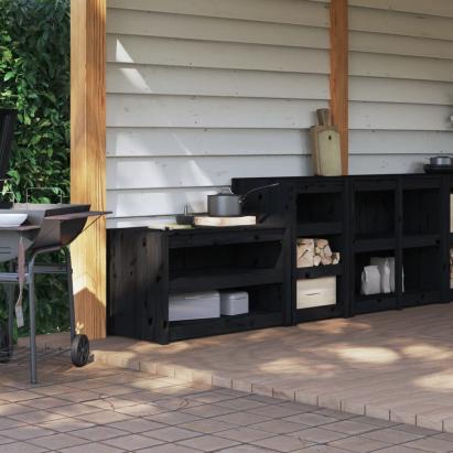 Dulapuri de bucătărie de exterior, 2buc., negru, lemn masiv pin GartenMobel Dekor