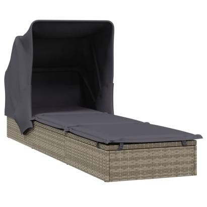 Șezlong cu acoperiș pliabil, gri, 213x63x97 cm, poliratan GartenMobel Dekor