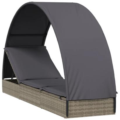 Șezlong cu acoperiș rotund, gri, 211x57x140 cm, poliratan GartenMobel Dekor