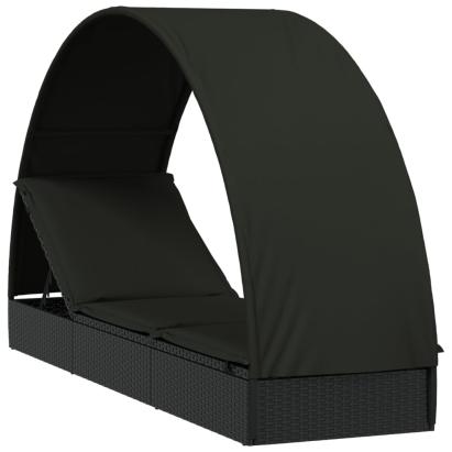 Șezlong cu acoperiș rotund, negru, 211x57x140 cm, poliratan GartenMobel Dekor