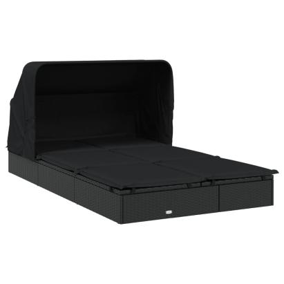 Șezlong 2 pers. acoperiș pliabil negru 213x118x97 cm poliratan GartenMobel Dekor