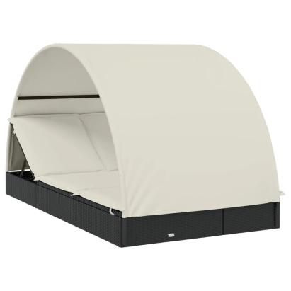 Șezlong 2 pers. acoperiș rotund negru 211x112x140 cm poliratan GartenMobel Dekor