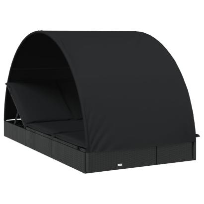 Șezlong 2 pers. acoperiș rotund negru 211x112x140 cm poliratan GartenMobel Dekor