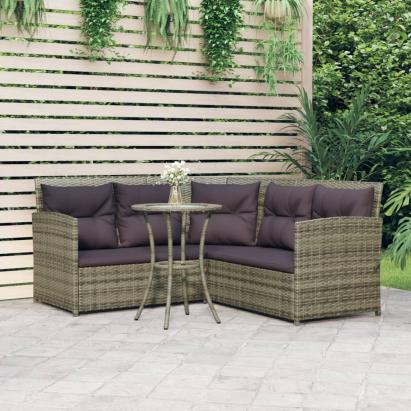 Set canapele grădină formă L cu perne, 2 piese, gri, poliratan  GartenMobel Dekor