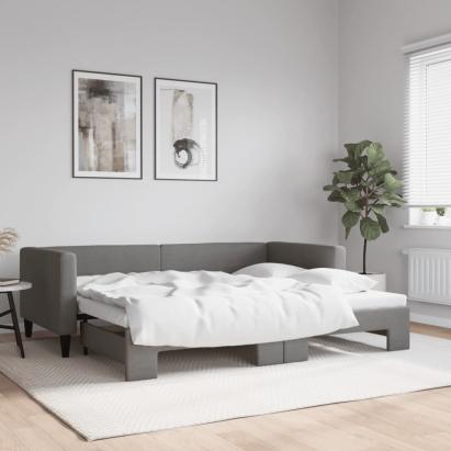 Pat de zi cu extensie, gri închis, 90x190 cm, textil GartenMobel Dekor