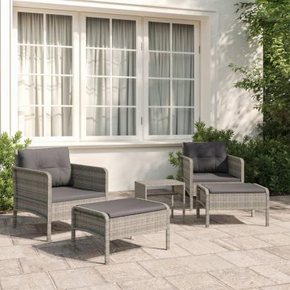 Set mobilier de grădină cu perne, 5 piese, gri, poliratan GartenMobel Dekor