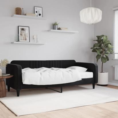 Pat de zi cu saltea, negru, 90x200 cm, catifea GartenMobel Dekor
