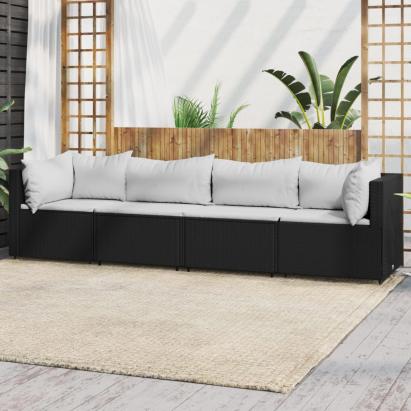Set mobilier relaxare grădină 4 piese cu perne poliratan negru GartenMobel Dekor