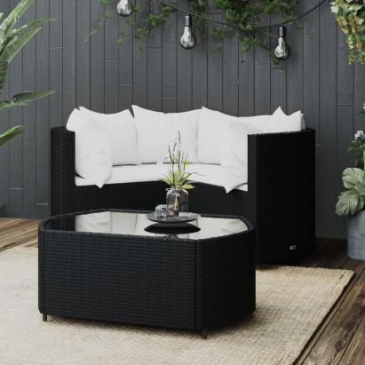 Set mobilier relaxare grădină 4 piese cu perne poliratan negru GartenMobel Dekor