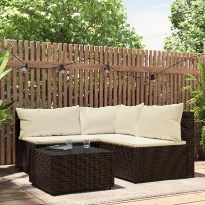 Set mobilier de grădină cu perne, 4 piese, maro, poliratan GartenMobel Dekor