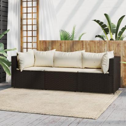 Set mobilier de grădină cu perne, 3 piese, maro, poliratan GartenMobel Dekor