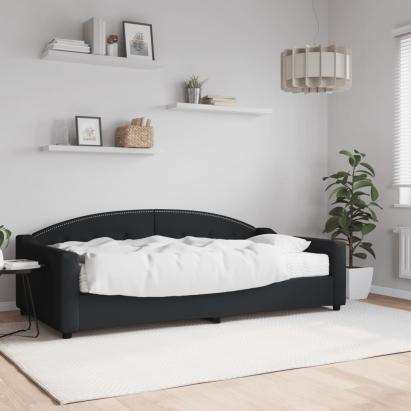Pat de zi cu saltea, negru, 100x200 cm, textil GartenMobel Dekor
