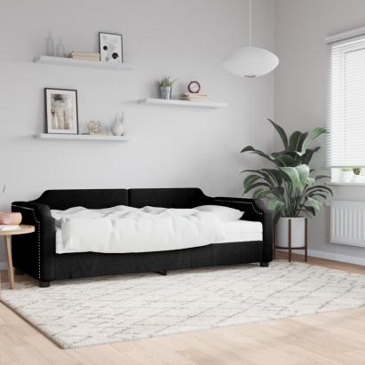 Pat de zi cu saltea, negru, 90x200 cm, textil GartenMobel Dekor