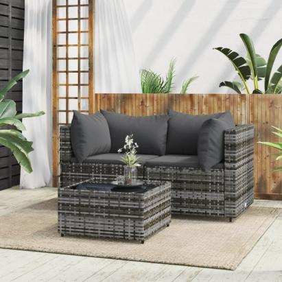 Set mobilier de grădină cu perne, 3 piese, gri, poliratan GartenMobel Dekor
