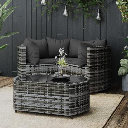 Set mobilier de grădină cu perne, 4 piese, gri, poliratan GartenMobel Dekor