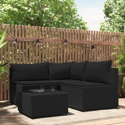 Set mobilier relaxare grădină 4 piese cu perne poliratan negru GartenMobel Dekor