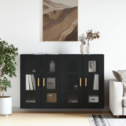 Dulapuri montate pe perete, 2 buc, negru, lemn prelucrat GartenMobel Dekor