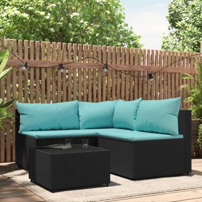 Set mobilier relaxare grădină 4 piese cu perne poliratan negru GartenMobel Dekor