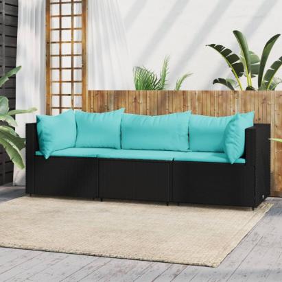 Set mobilier de grădină cu perne, 3 piese, negru, poliratan GartenMobel Dekor