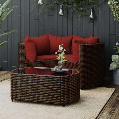 Set mobilier de grădină cu perne, 4 piese, maro, poliratan GartenMobel Dekor