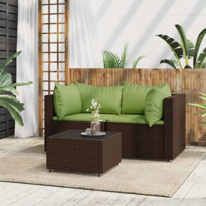 Set mobilier de grădină cu perne, 3 piese, maro, poliratan GartenMobel Dekor