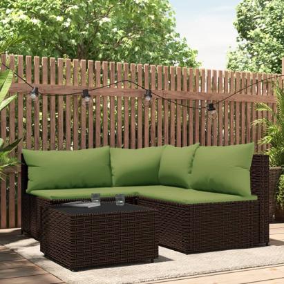 Set mobilier de grădină cu perne, 4 piese, maro, poliratan GartenMobel Dekor