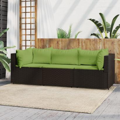 Set mobilier de grădină cu perne, 3 piese, maro, poliratan GartenMobel Dekor