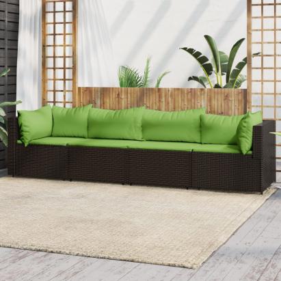 Set mobilier de grădină cu perne, 4 piese, maro, poliratan GartenMobel Dekor