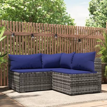 Set mobilier de grădină cu perne, 3 piese, gri, poliratan GartenMobel Dekor