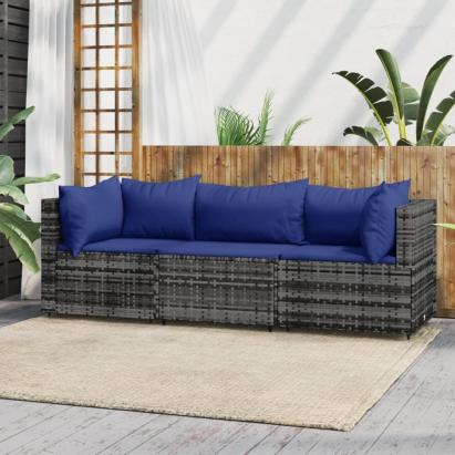 Set mobilier de grădină cu perne, 3 piese, gri, poliratan GartenMobel Dekor