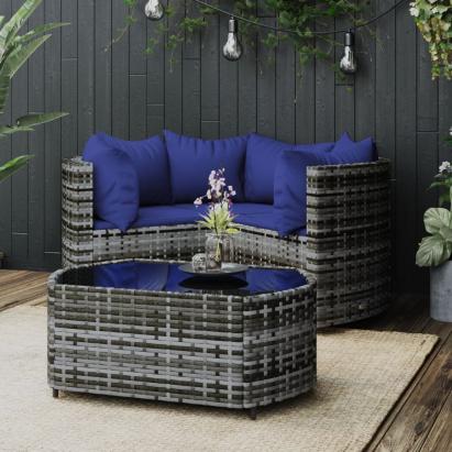 Set mobilier de grădină cu perne, 4 piese, gri, poliratan GartenMobel Dekor