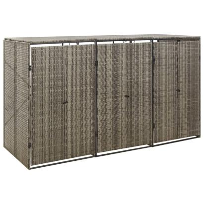 Magazie de pubele triplă, gri, 207x80x117 cm, poliratan GartenMobel Dekor