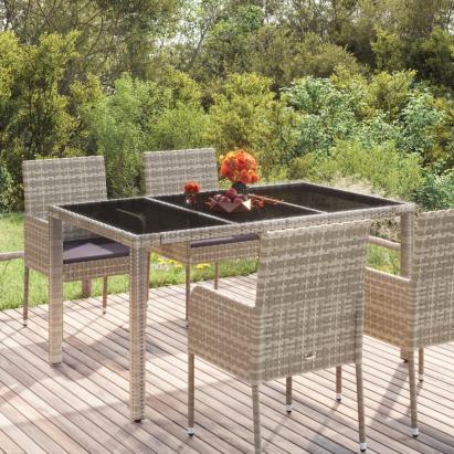 Masă de grădină cu blat din sticlă gri, 150x90x75 cm, poliratan GartenMobel Dekor