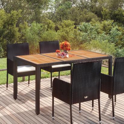 Masă de grădină cu blat din lemn, negru 150x90x75 cm poliratan GartenMobel Dekor