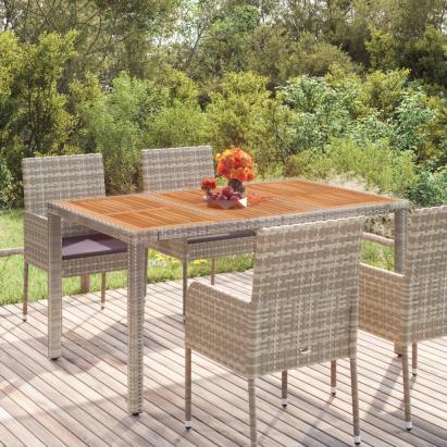 Masă de grădină cu blat din lemn, gri, 150x90x75 cm, poliratan GartenMobel Dekor